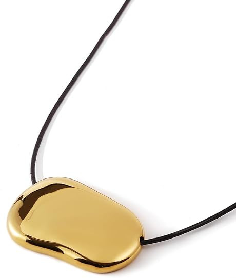 18K Chunky Gold Silver Long Pendant Necklace for Women, Minimalist Charm on Adjustable Black Cord... | Amazon (US)