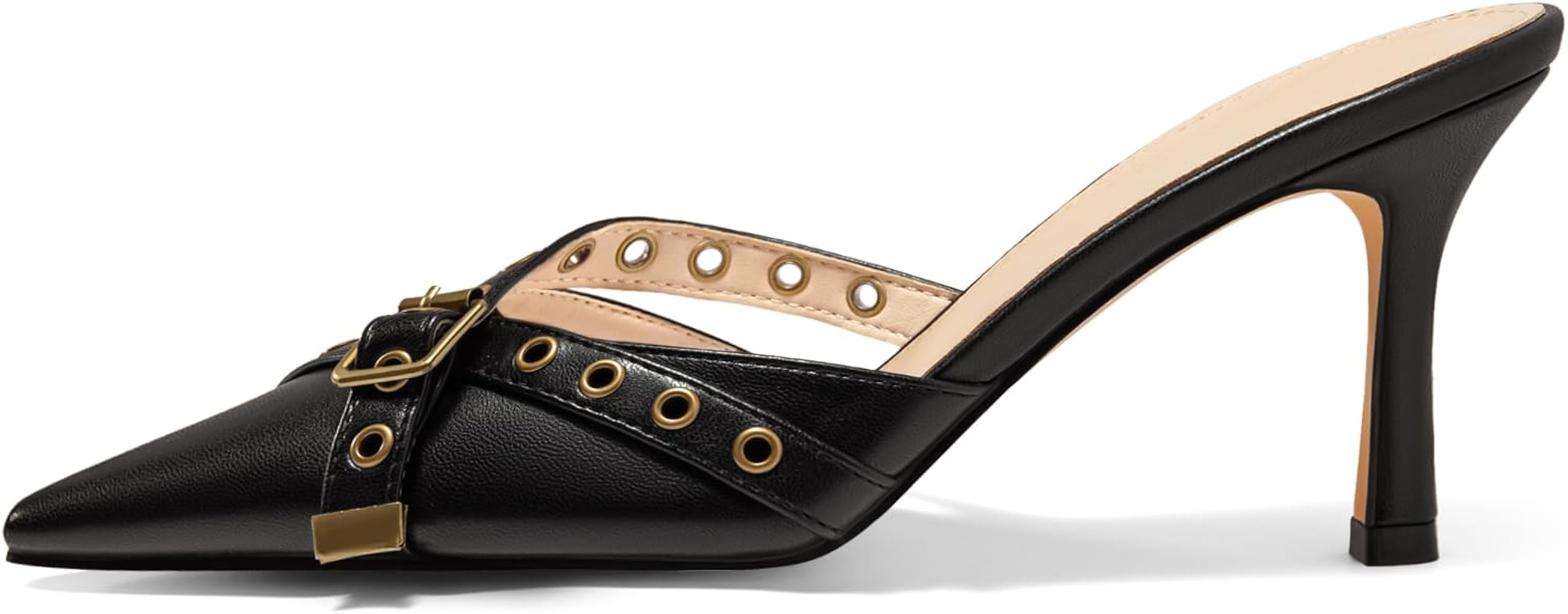 Coutgo Womens High Heels Mules Studded Slip On Mule Sandals Backless Buckle Dress Shoes Closed Po... | Amazon (US)