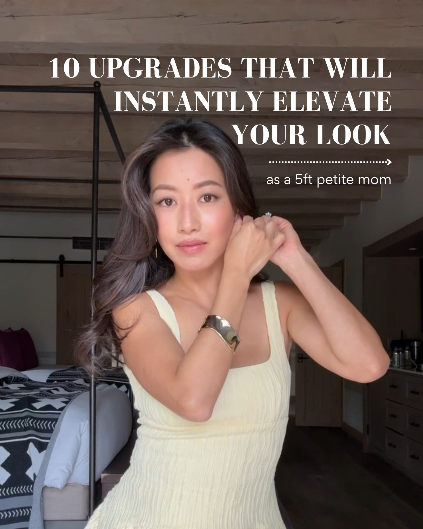 Blush color is "not too much" and lipcolor is "pillowtalk"

• Aritzia tee, can size up as it shrinks a litlte in wash

• Abercrombie Bra-Free Midi Dress xxs petite

• drape pants XXs short “metropolis taupe” or I also own other colors in XXs regular and hem since event the short run a little long for petites 

•Quince lightweight cotton Dolman sweater xs, loose oversized cut with an easy, sophisticated look.

• Jcrew linen vest top 00, fits me comfortably with tie back 

• Madewell linen shorts 00 is fitted on me with stretch waist

• Etsy raw silk scarf, lightweight and perfect accent piece

• Sam Edelman slingbacks 5.5 runs a litlte narrow so can go up half size

• Madewell Perfect Vintage Wide-Leg Crop Jean 24 short, has a higher rise than 24 petite, their short sizing keeps the same rise as regular, but just a shorter length ￼ 

• Zara sneakers very lightweight size down if you’re a half size 

• size down in the rag and bone sweatpant jeans and petites can shrink the length in the dryer 
 

#LTKmomlife #LTKootd #LTKPetite