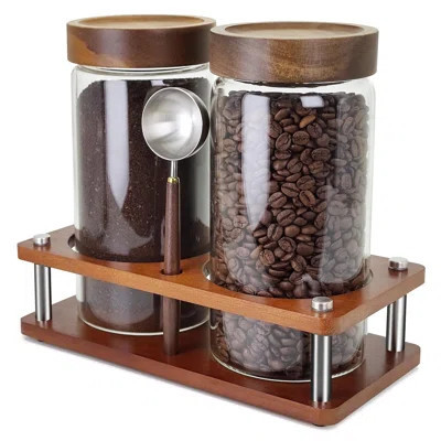 Glass Coffee Grounds Container With Shelf, 2 × 45 Oz Glass Coffee Canisters With Airtight Thread Lid, Glass Storage Jars With Stainless Steel Spoon Fo | Wayfair North America