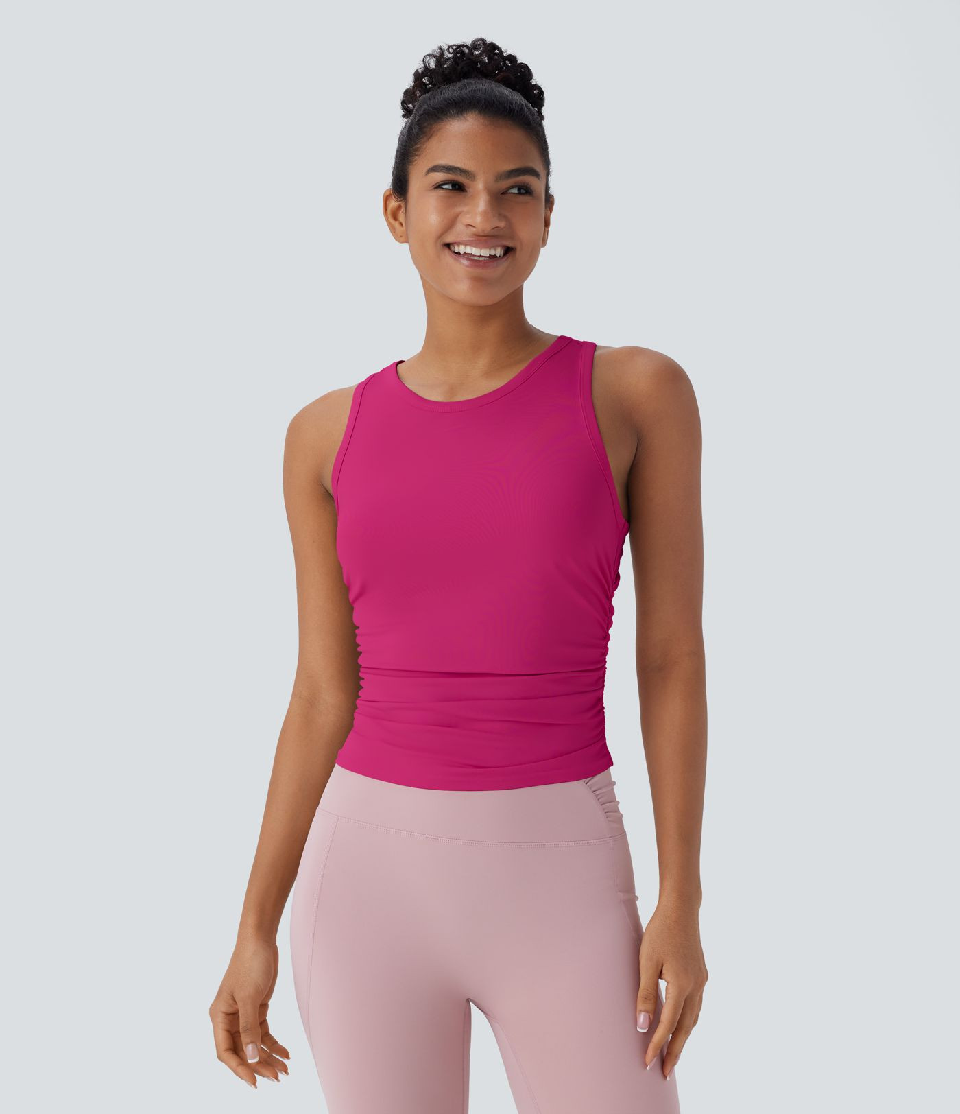 Women\u2019s Round Neck Racerback Ruched Yoga Tank Top - Halara | HALARA