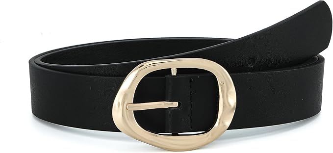 Earnda Leather Belts for Women Casual Fashion Waist Belt with Liquid Shapes Gold Buckle for Jeans... | Amazon (US)