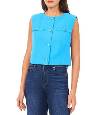 CeCe Woven Round Neck Sleeveless Cropped Coordinating Top | Dillard's | Dillard's
