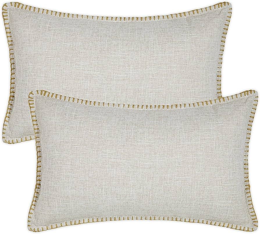 decorUhome Decorative Outdoor Throw Pillow Covers 12x20 Set of 2, Lumbar Linen Farmhouse Pillow C... | Amazon (US)