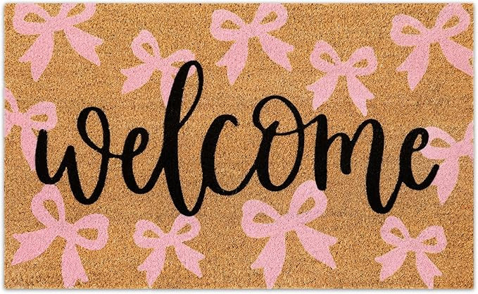 Pink Bow Natural Coir Door Mat Cute Ribbon Bowknot Welcome Floor Mat Non-Slip Entrance Door Rugs ... | Amazon (US)