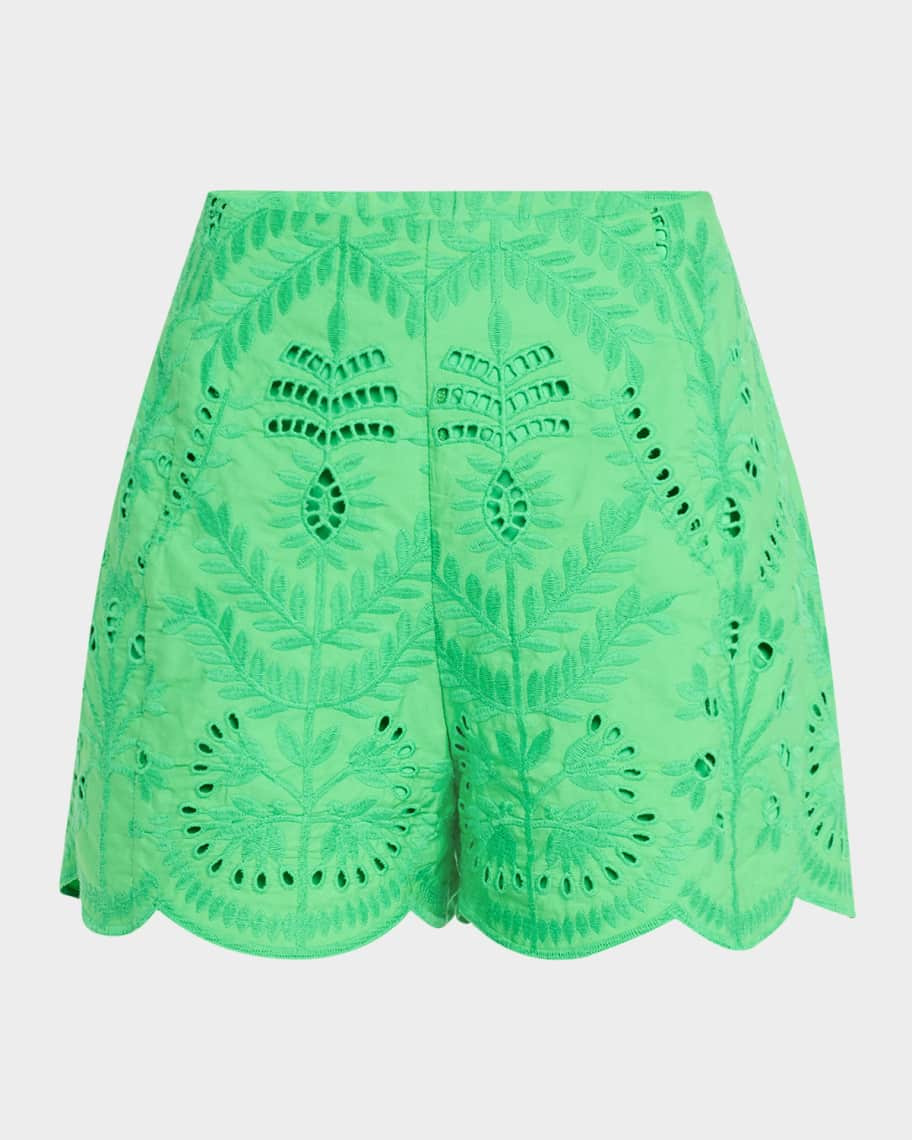 Marie Oliver Fable Eyelet-Embroidered Cotton Shorts | Neiman Marcus
