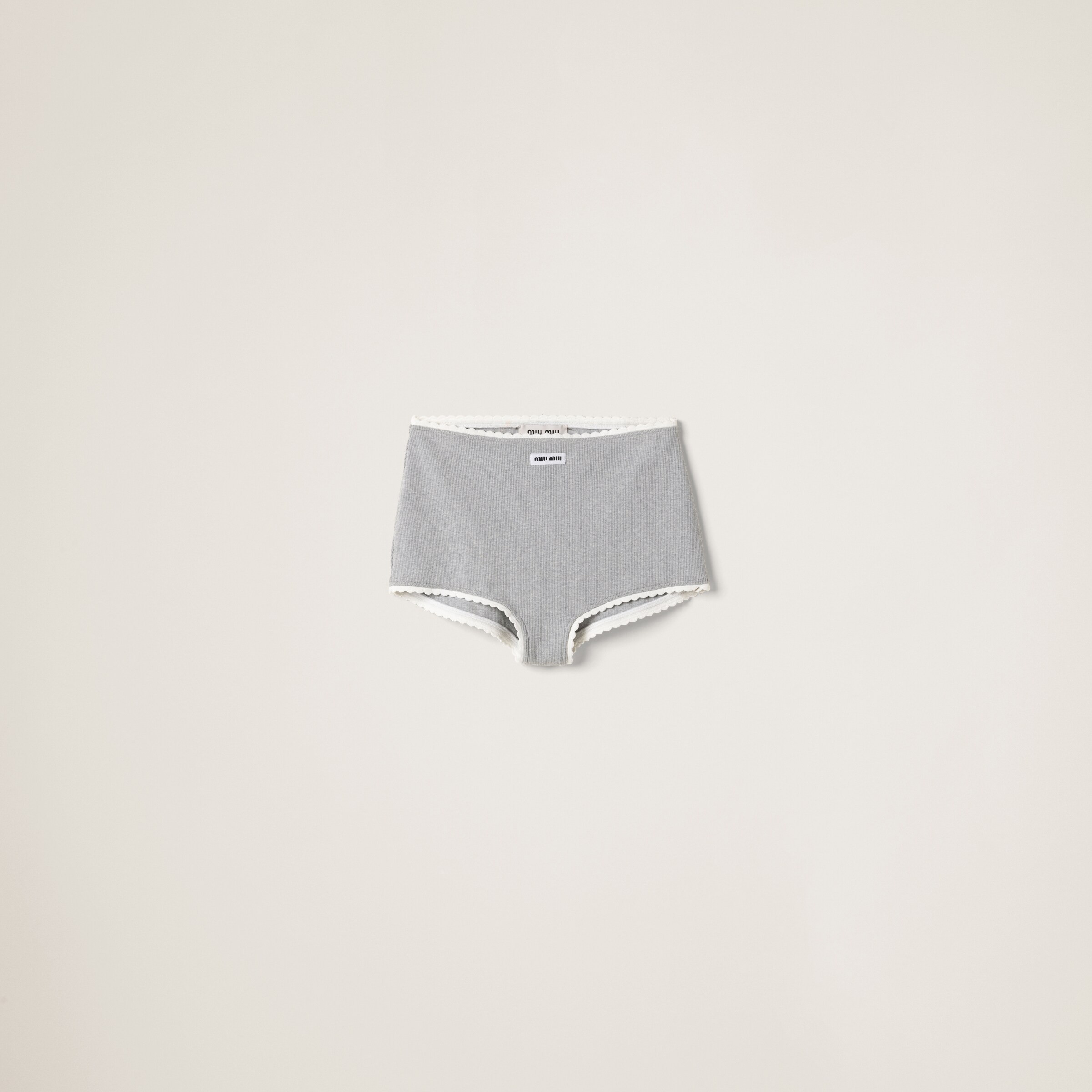 Grey Ribbed Knit Panties With Logo | Miu Miu | Miu Miu US