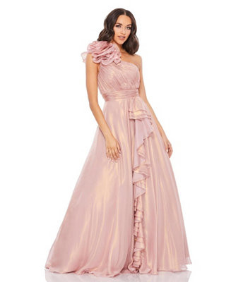 Women's Iridescent One Shoulder Rosette Ball Gown | Macy's