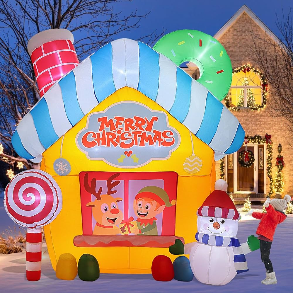 7 FT Christmas Inflatable Decorations Outdoors Lollipop House Xmas Snowman Candy Cane Blow Up San... | Amazon (US)