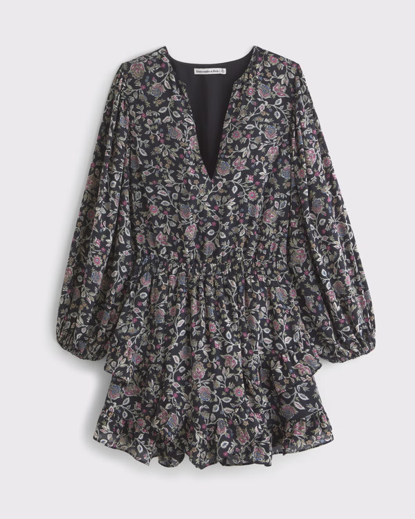 Women's Long-Sleeve Easy Waist Ruffle Mini Dress | Women's New Arrivals | Abercrombie.com | Abercrombie & Fitch (US)