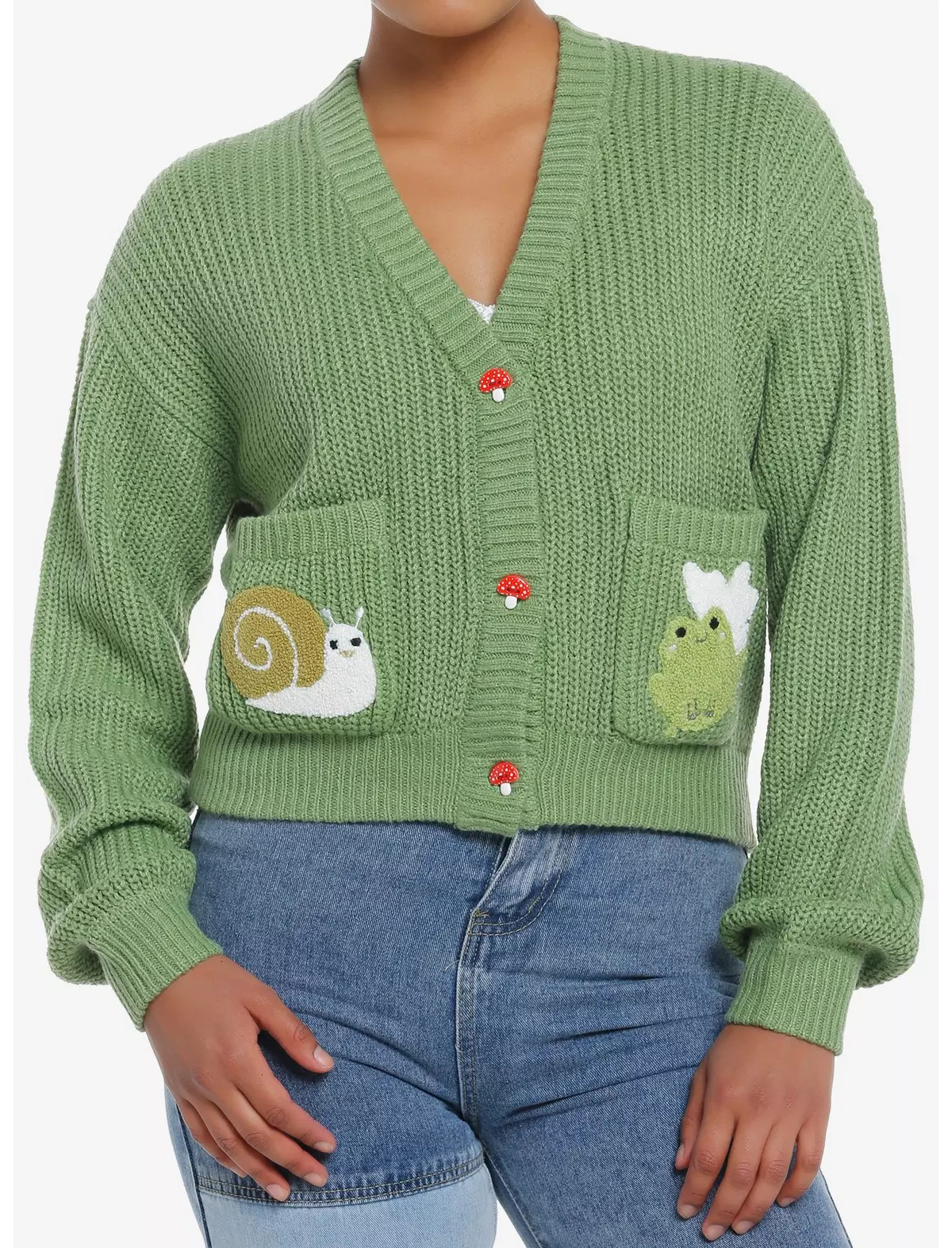 Thorn & Fable Frog & Snail Girls Crop Cardigan | Hot Topic