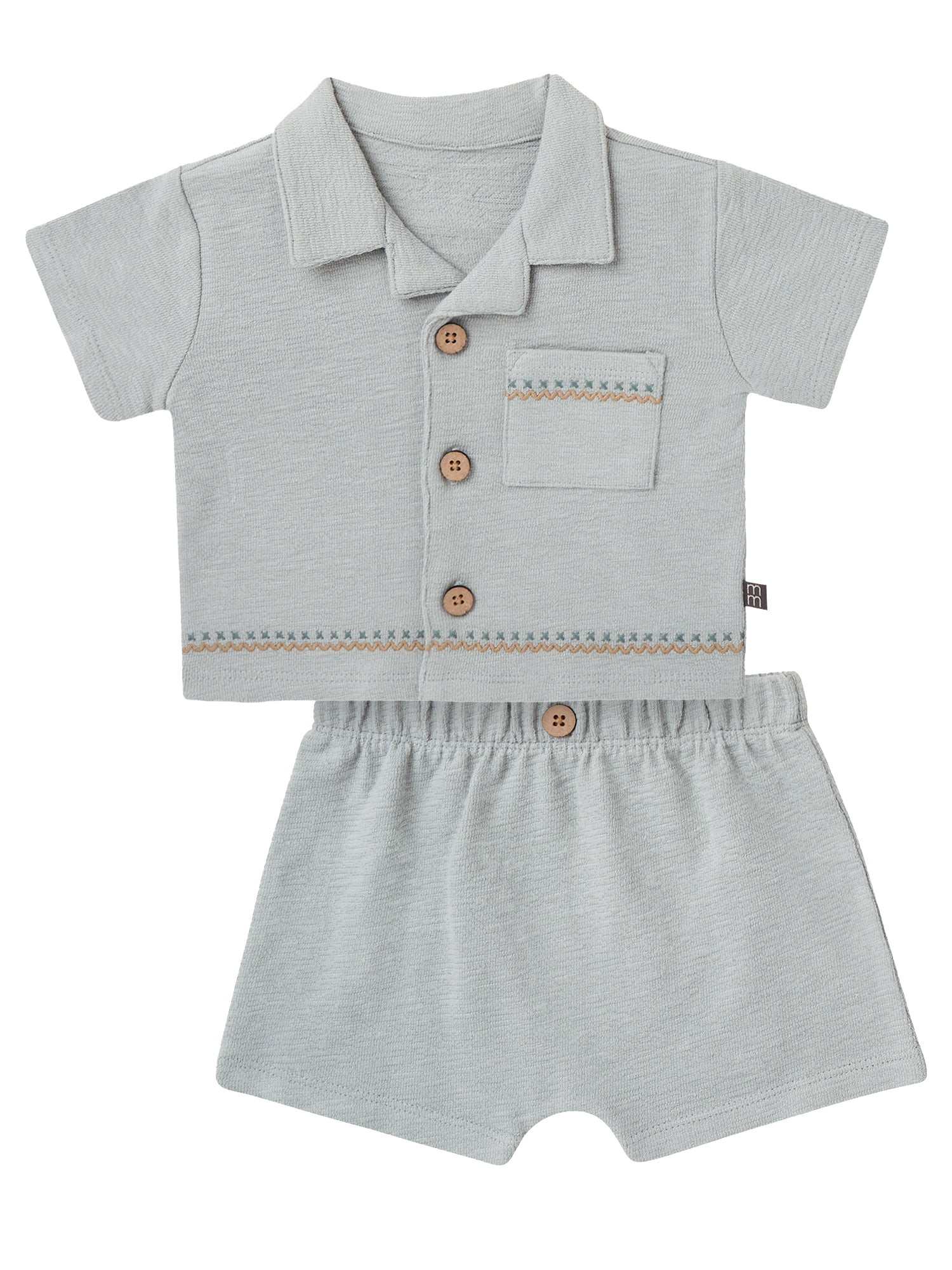 Modern Moments by Gerber Baby Boy Button Down Shirt and Short Outfit Set, 2-Piece, 0/3 Months - 2... | Walmart (US)