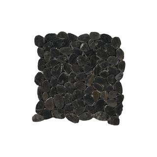 EMSER TILE Rivera Pebbles Black Honed 12.01 in. x 12.01 in. x 11 mm Pebbles Mesh-Mounted Mosaic Tile (1 sq. ft.) | The Home Depot