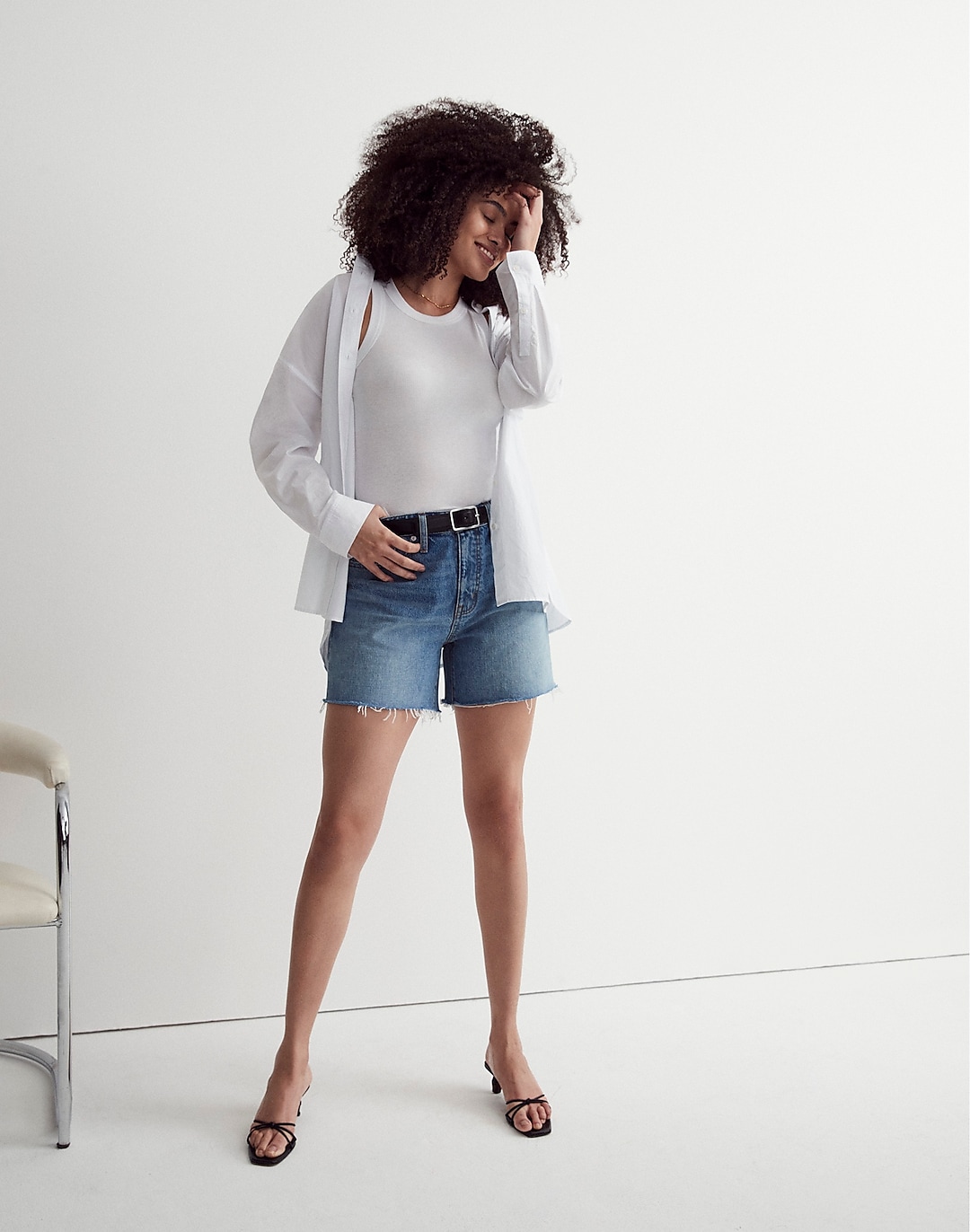 Curvy Relaxed Mid-Length Denim Shorts in Brockport Wash: Ripped Edition | Madewell