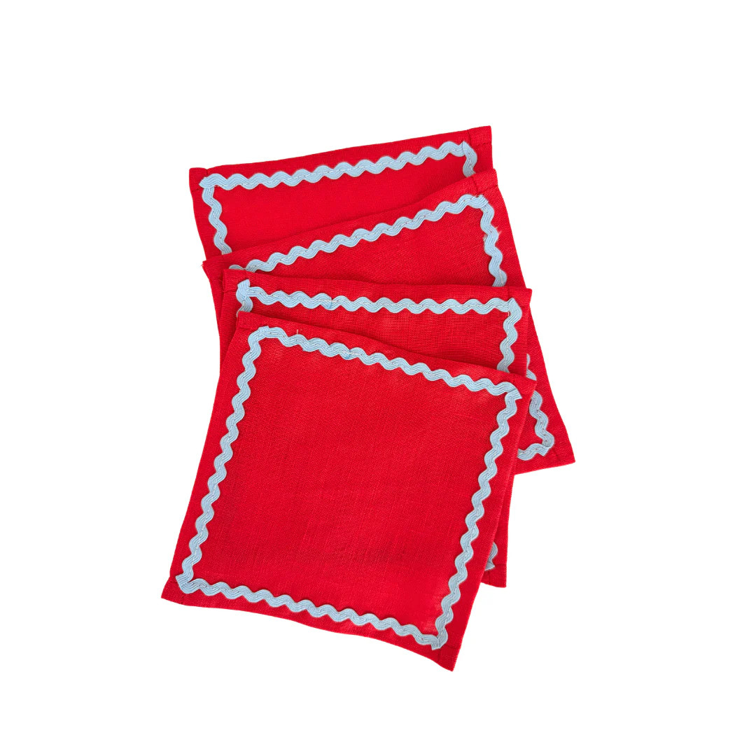 Ric Rac Cocktail Napkins in Blue & Red | Fete Papier