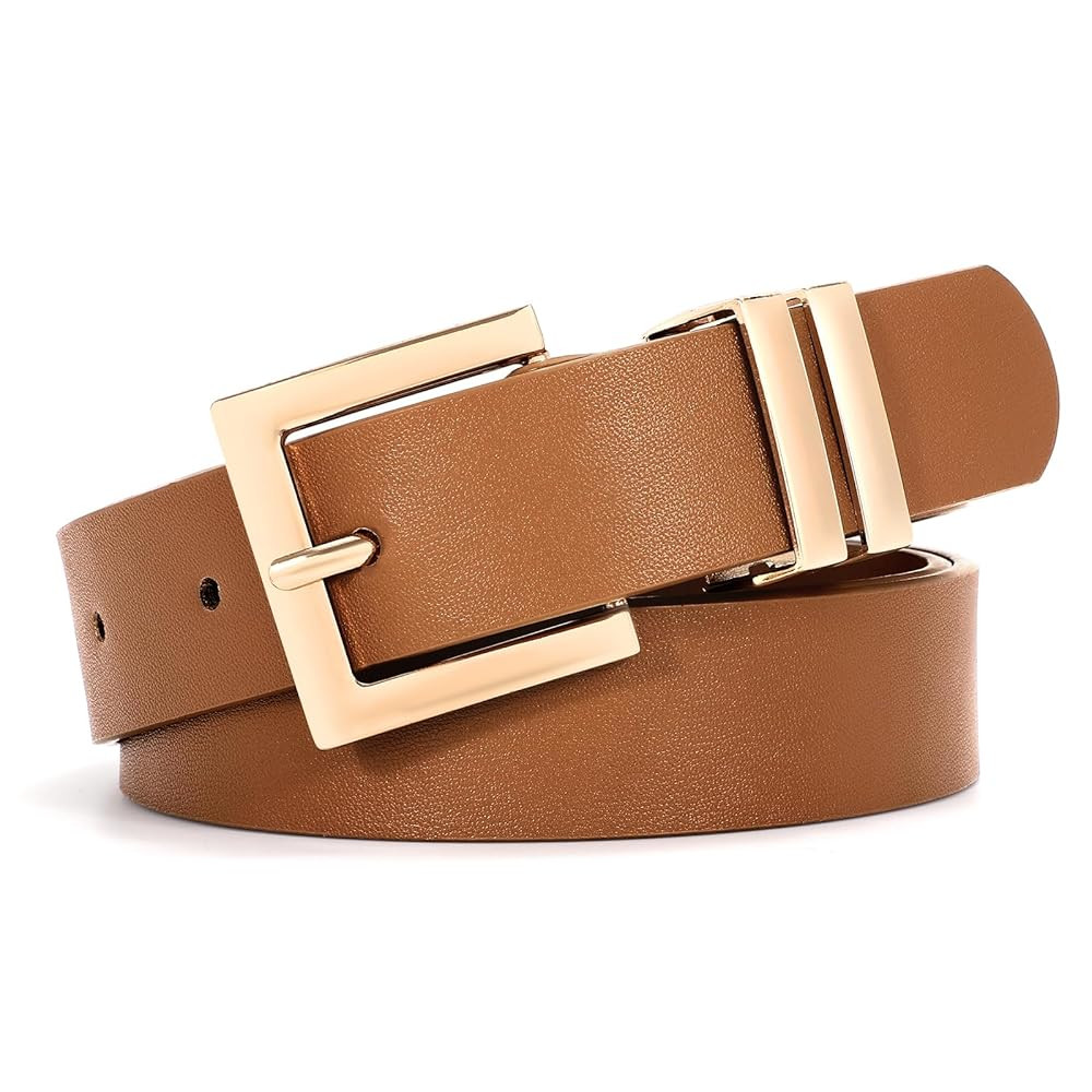 Women's Leather Belt for Jeans Pants Dresses Fashion Ladies Belt Square Gold/Silver Buckle Waist ... | Amazon (US)