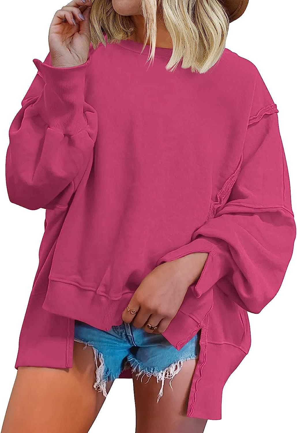 Yanekop Womens Oversized Crewneck Sweatshirts Long Sleeve Side Split Casual Solid Slouchy Pullove... | Amazon (US)