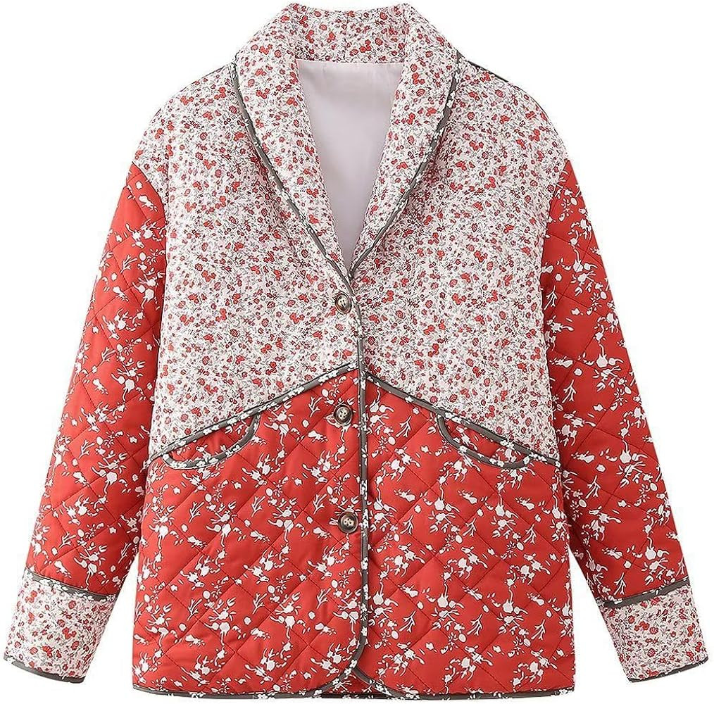 Omoone Women's Cropped Floral Quilted Jacket Cardigan Printed Lightweight Open Front Padded Winte... | Amazon (US)