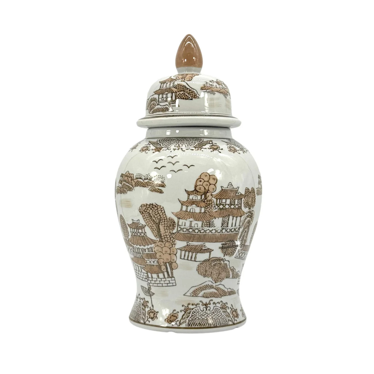 Brown & White Landscape Chinoiserie Ginger Jar 14" | Wayfair North America