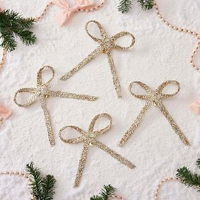 LoveShackFancy Beaded Gold Bow Clips - Set of 4 | Pottery Barn Teen