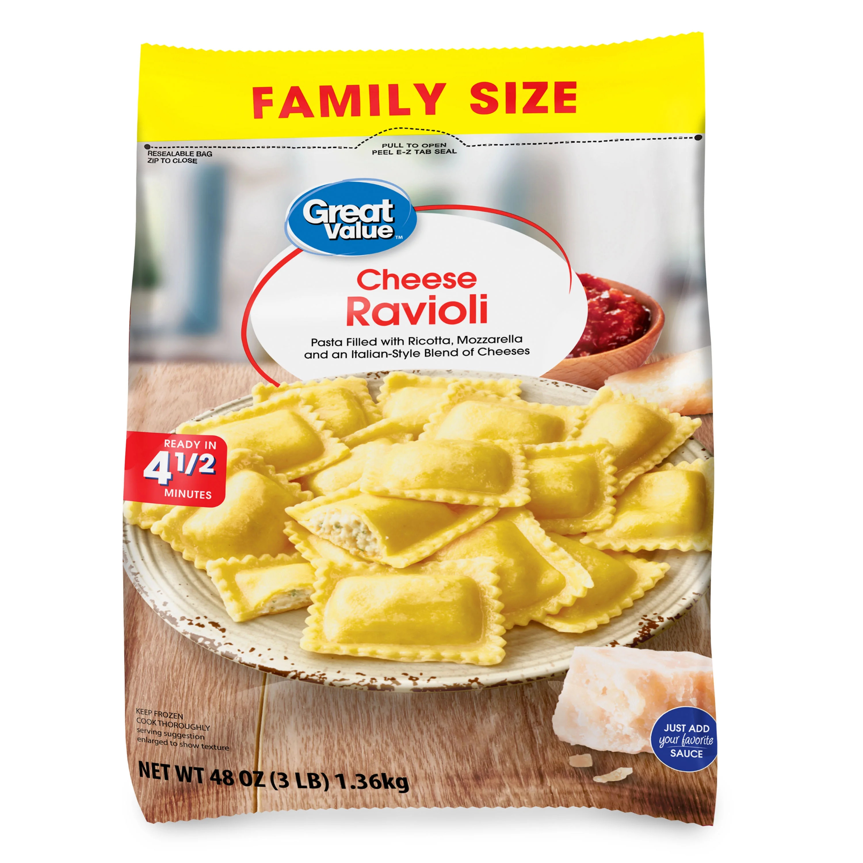 Great Value Family Size Cheese Ravioli Pasta, 48 oz Bag (Frozen) | Walmart (US)