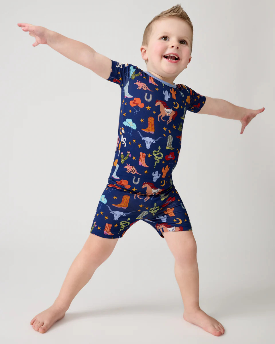 Blue Rancher Roundup Two-Piece Short Sleeve & Shorts Pajama Set | Little Sleepies