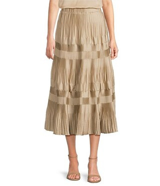 Current Air Coordinating Novelty Tiered Pleated Midi Skirt | Dillard's | Dillard's
