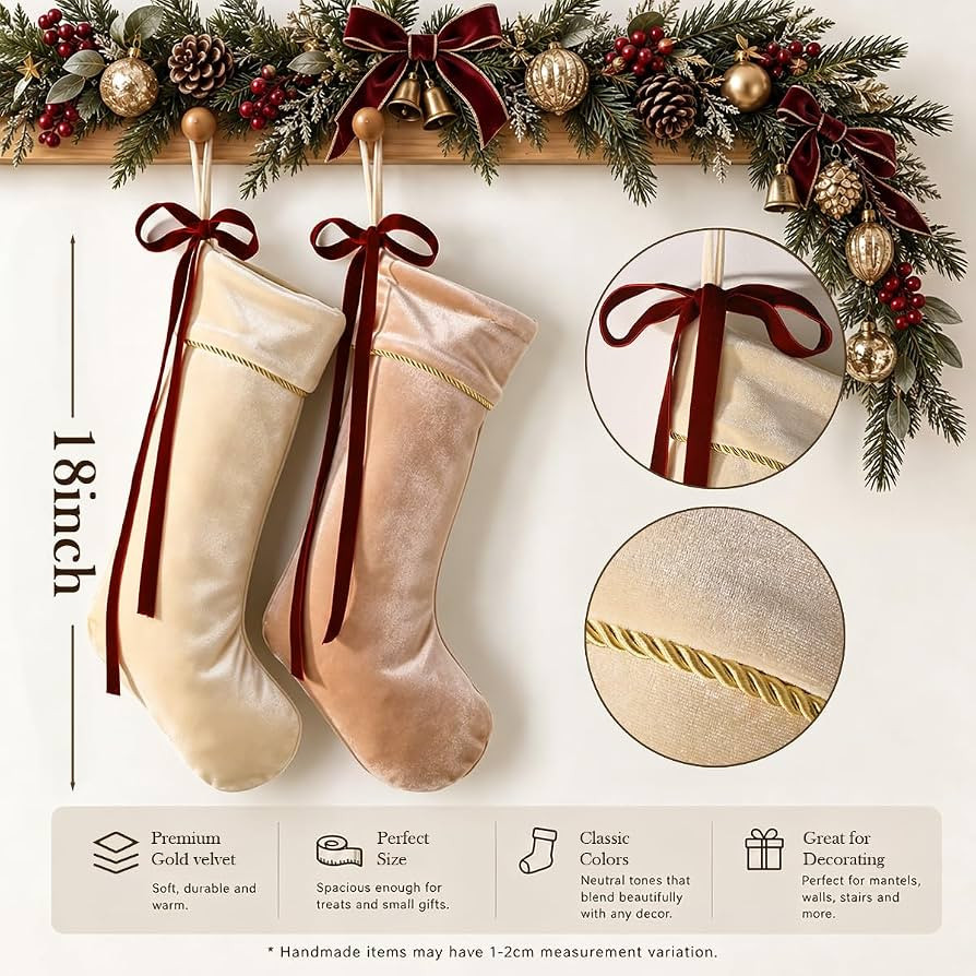 18 Inch Christmas Stockings, 6 Pack Large Premium Velvet Texture Xmas Stocking with Gold Cord Tri... | Amazon (US)