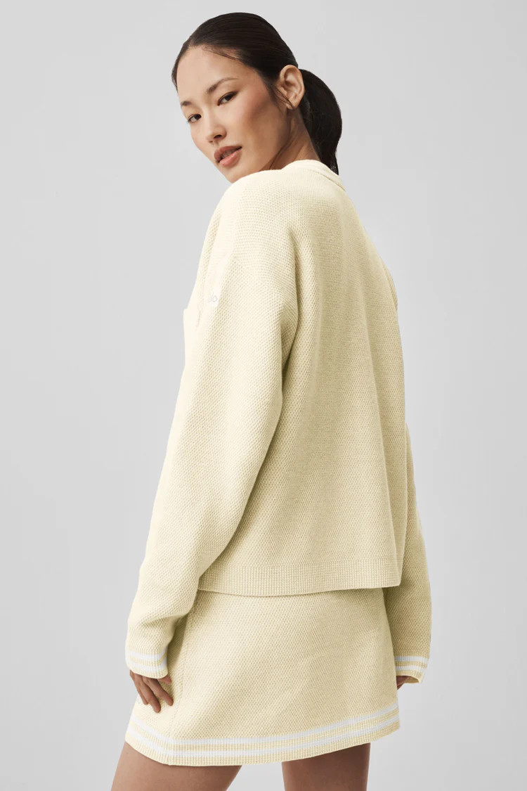 Tennis Club Sweater Knit Cardigan - Oatmeal/White | Alo Yoga