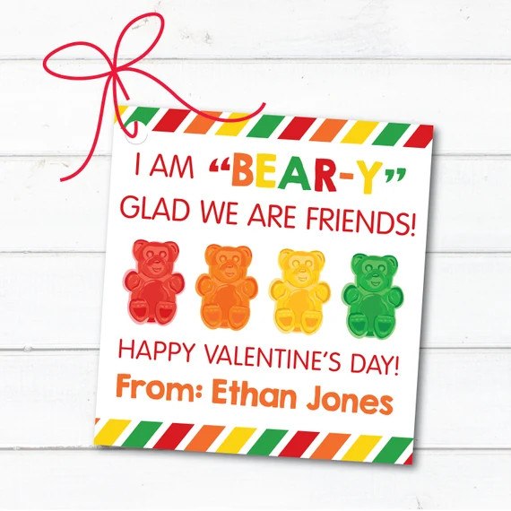 Gummy Bear Valentine's Cards, Beary Glad We Are Friends Class Valentines, Personalized, Digital F... | Etsy (US)