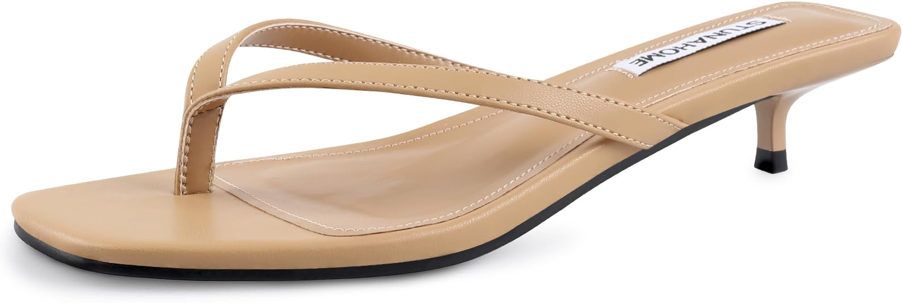 STUNAHOME Womens Kitten Heel Thong Sandals with Memory Foam Cute Flip Flop Heels for Women 1.4 In... | Amazon (US)