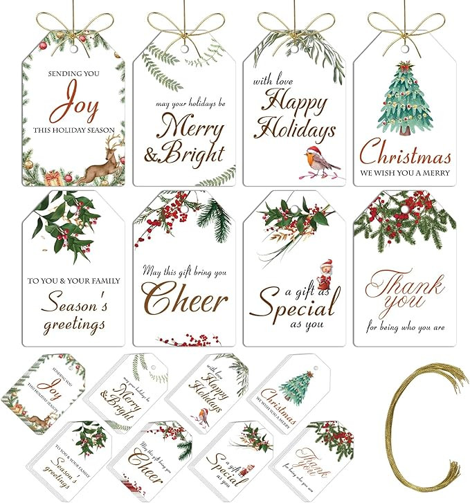 AuroTrends Christmas Gift Tags with String 48Pcs, Name Tags for Christmas Presents -Quality Chris... | Amazon (US)