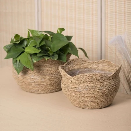 Guvpev Woven Wicker Basket - Shallow Frill Edge Seagrass Planter - Maintenance-Free Coastal Style Plant Holder(Medium) | Walmart (US)