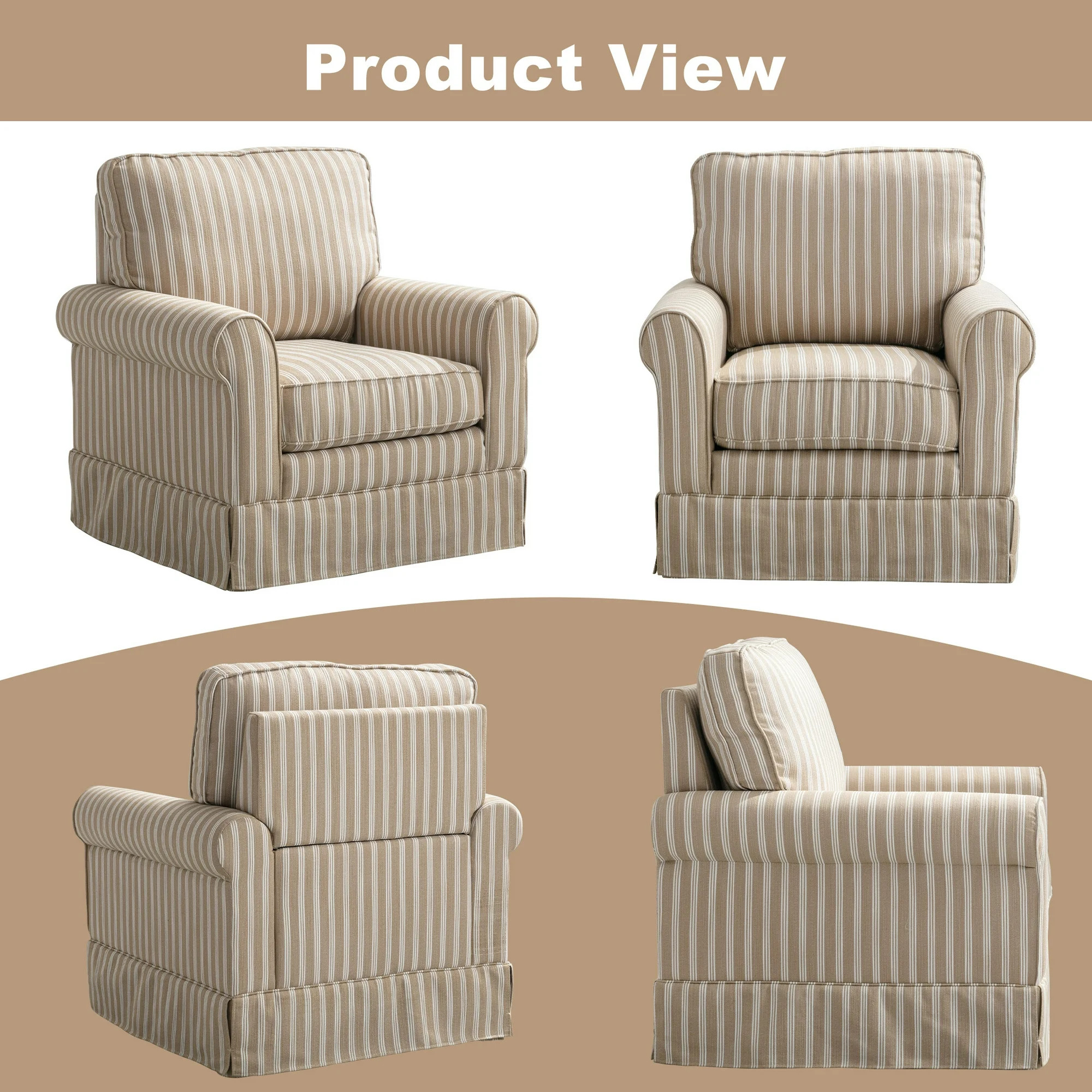 Bonzy Home 30" Wide Bohemian Cotton Blend Vertical Stripe Sloped Arm Swivel Accent Chairs for Adu... | Walmart (US)