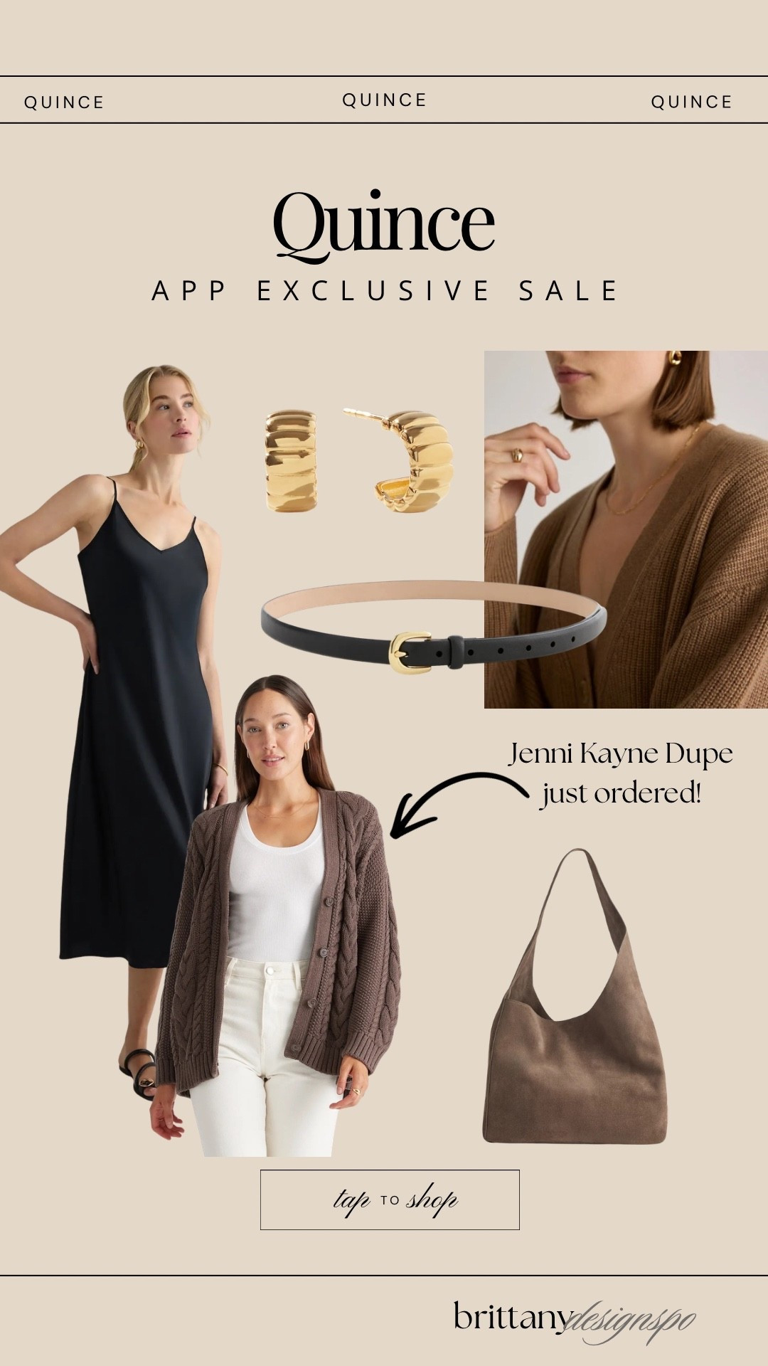 24 hour app exclusive sale at Quince today! I love quince for high-quality elevated every day basics

Capsule wardrobe, washable, silk, silk slip, dress, oversized cardigan Jenni kayne, Italian suede, slouchy, shoulder bag, European leather skinny belt, gold earrings, huggy hoops ￼