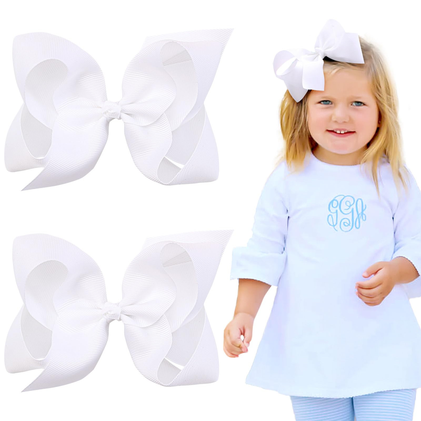 2PCS Oaoleer Layered Grosgrain Ribbon Alligator Hair Clips, White 6-inch Barrettes for Girls, Inf... | Amazon (US)