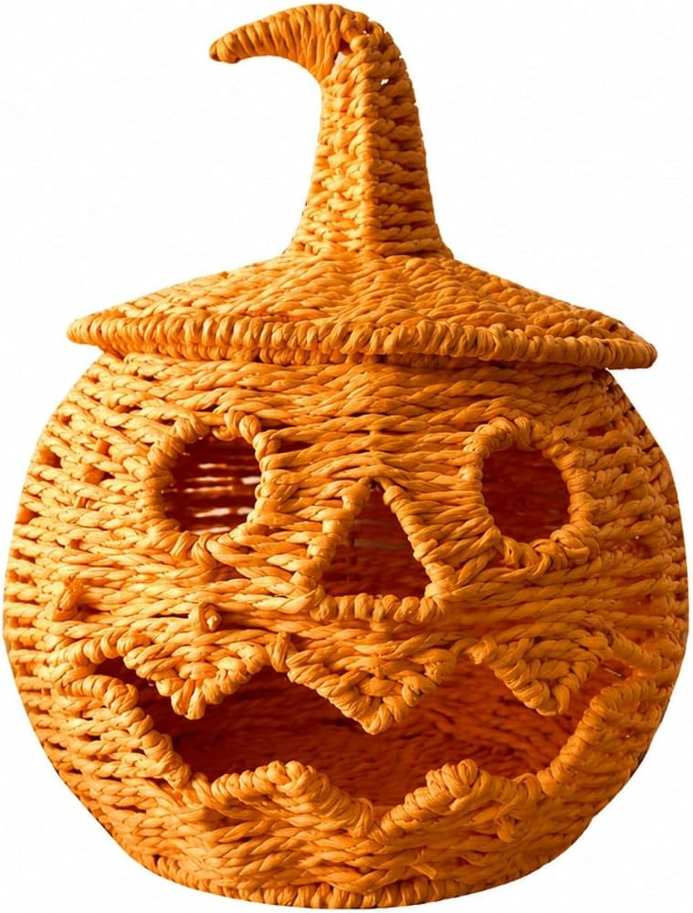 Wicker Pumpkin Lamp Halloween Decorations, Rattan Lantern Pumpkin Candle Holder with Witch Hat Sh... | Amazon (US)