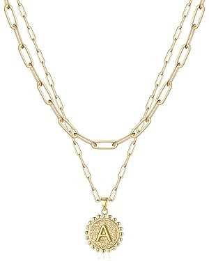 Yoosteel Gold Initial Necklaces for Women, 14K Gold Plated Dainty Layering Paperclip Link Chain N... | Amazon (US)