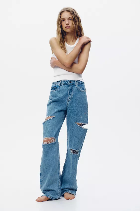 Z1975 HIGH-WAISTED STRAIGHT LEG RIPPED JEANS | Zara US