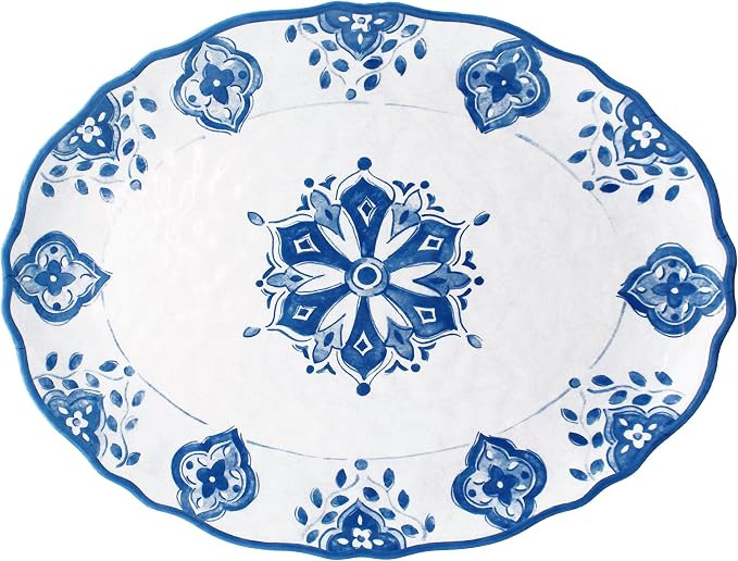 Le Cadeaux Melamine Oval Serving Platter 16 inch, Moroccan Blue | Amazon (US)