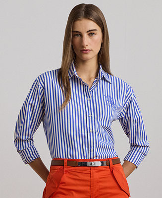Lauren Ralph Lauren Petite Relaxed-Fit Striped Broadcloth Shirt - Macy's | Macy's