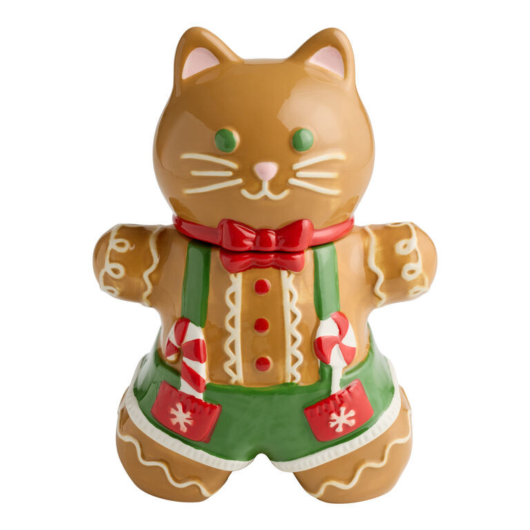 Ceramic Gingercat Holiday Hand Painted Figural Cookie Jar | World Market