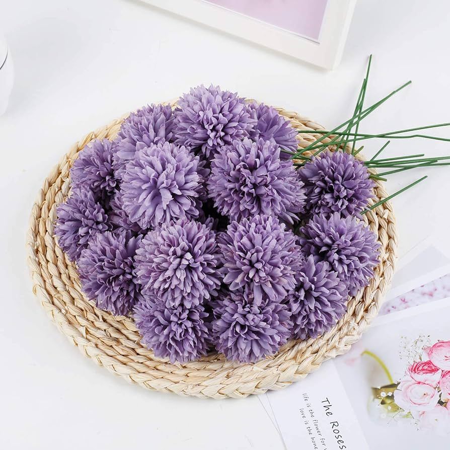 LIVILAN Fake Purple Silk Flowers 25pcs Chrysanthemum Ball Artificial Hydrangea Flowers DIY Brides... | Amazon (US)