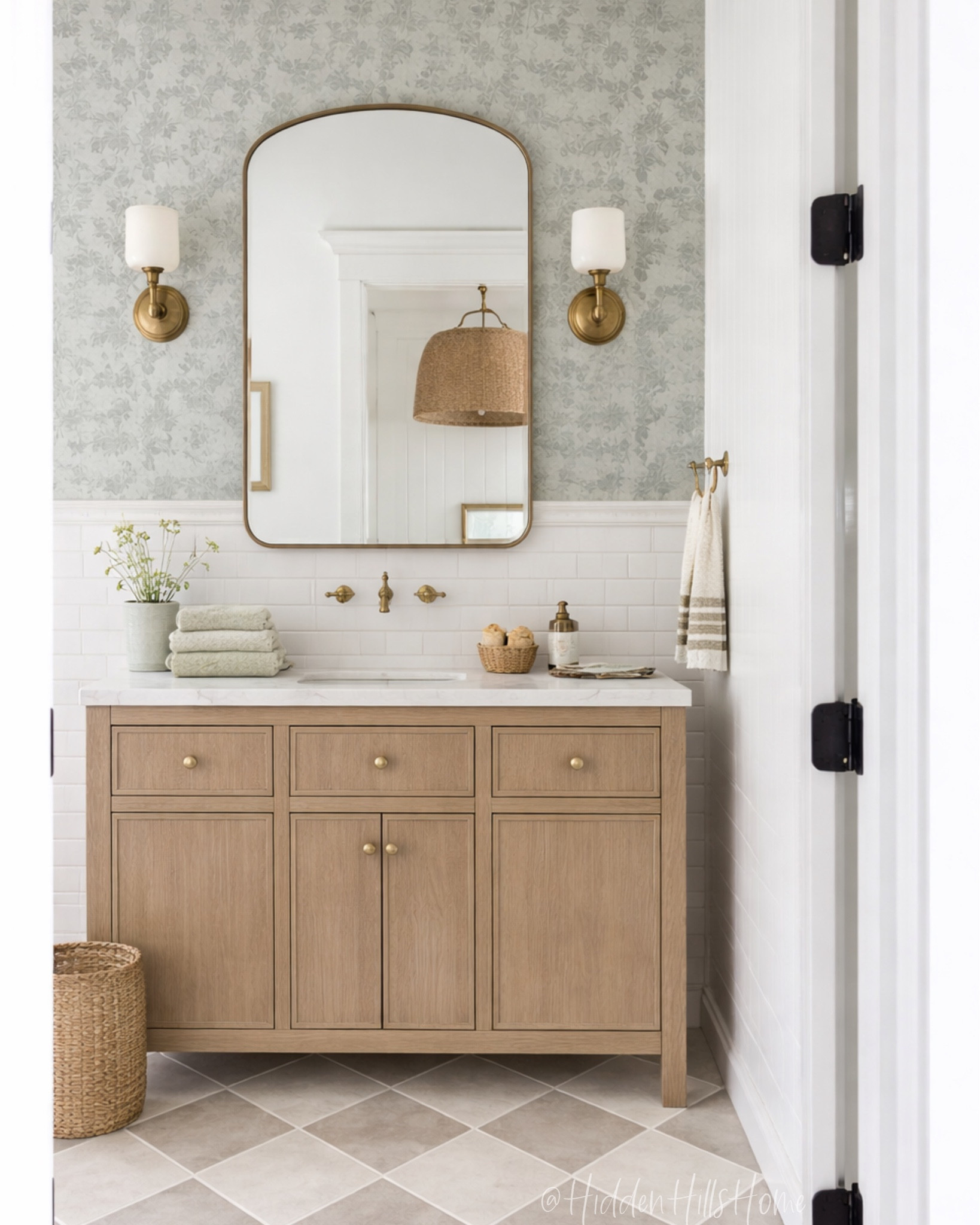 Bathroom decor mood board, bathroom vanity, home decor ideas, bathroom refresh, wallpaper, bathroom towels, wall hooks, vanity light, powder bath design#bath

#LTKHome #LTKSaleAlert