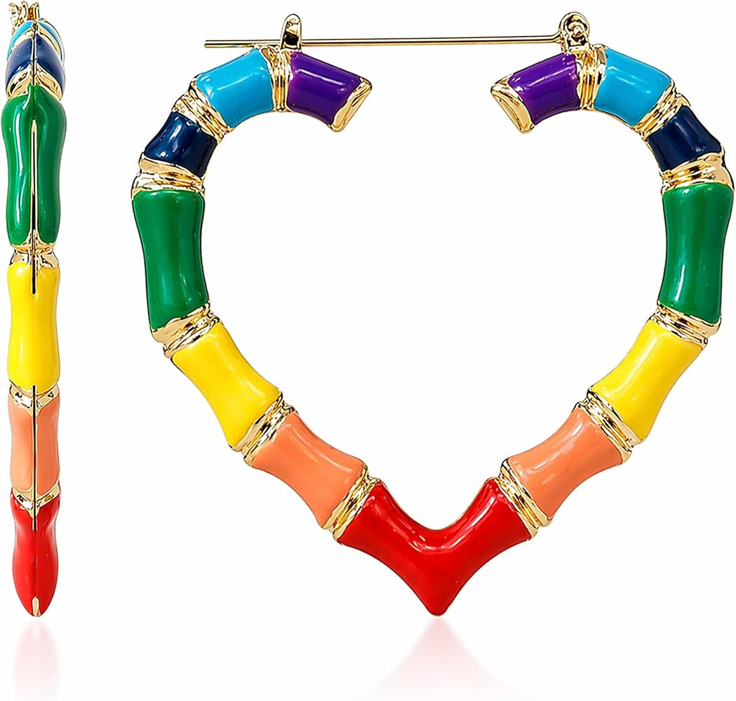 Pride Earrings Outfits for Women Colorful Rainbow Earrings Enamel Gay Lesbian Lgbt Bamboo Hoop Ea... | Amazon (US)