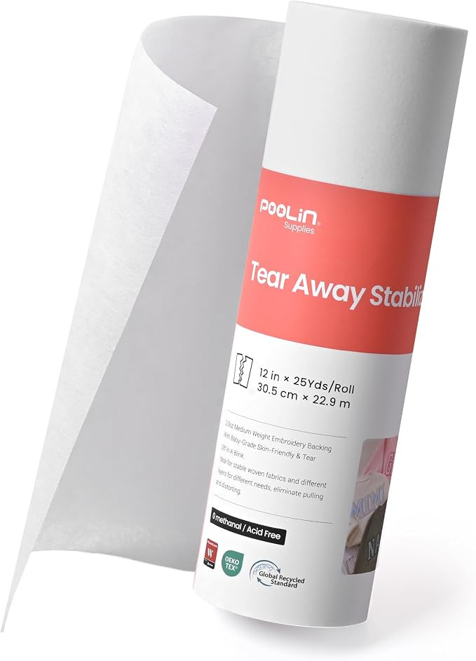 Poolin Tear Away Stabilizer 12" x 25 yd Roll 2.0 oz Medium Weight | Amazon (US)