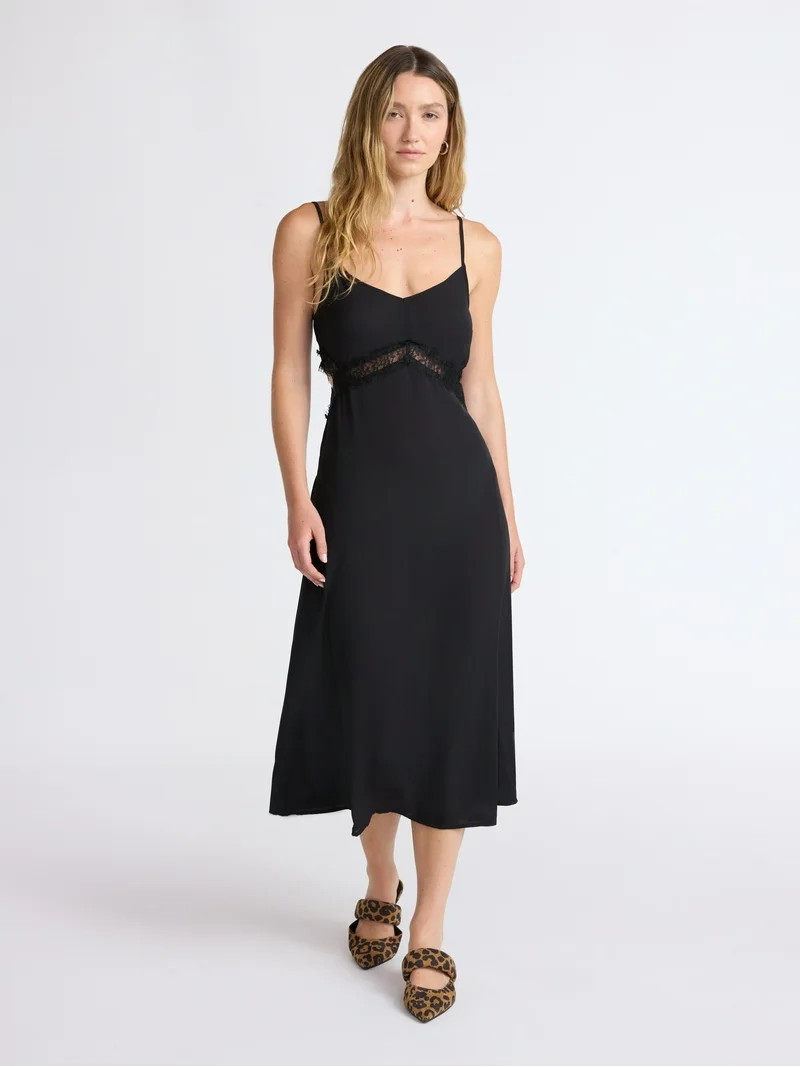 Scoop Women’s Cutaway Midi Dress with Lace Insets, Sizes XS-XXL | Walmart (US)