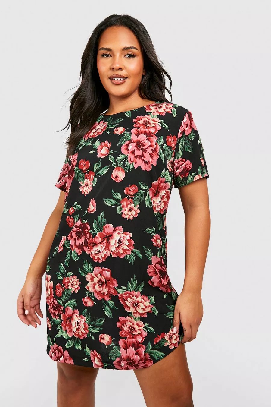 Plus Floral Cap Sleeve Shift Dress | Boohoo.com (US & CA)