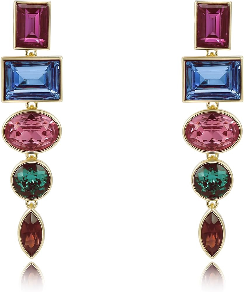 Colorful Sparkly Rhinestone Dangle Earrings - Multicolor Royal Blue Rainbow Emerald Green Glitter... | Amazon (US)