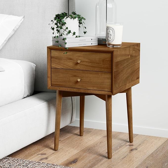 Nathan James 32704 Harper Mid-Century Oak Wood Nightstand with 2-Drawers, Small Side End Table wi... | Amazon (US)